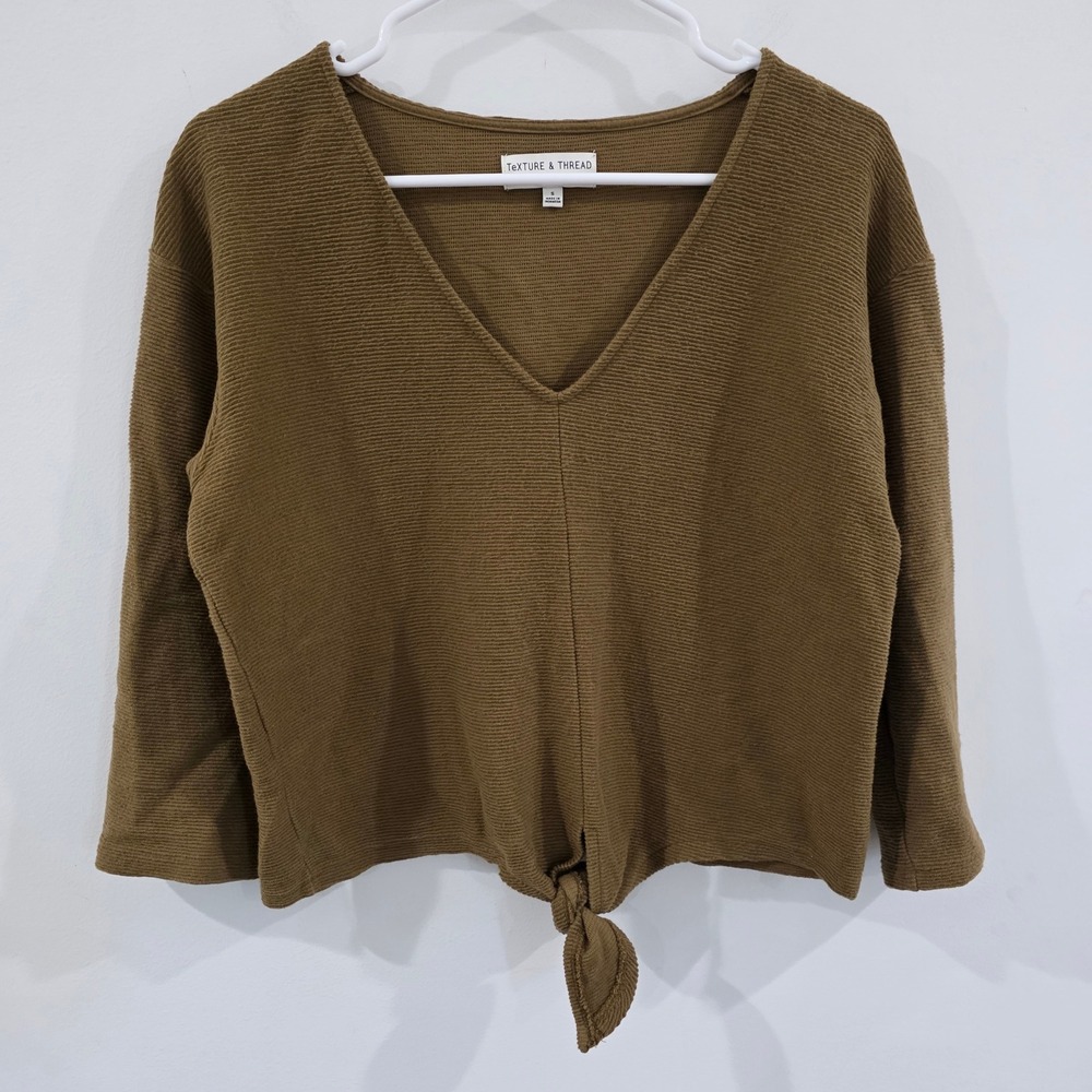 Madewell Womens Top‎ Size Small Texture Thread V Neck Tie Front Ribbed Cotton